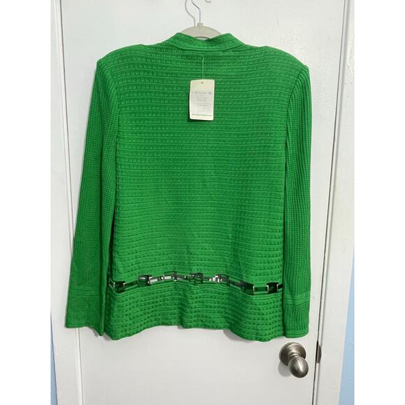 Ming Wang Cardigan Sweater XS Kelly Green Metal Detail Old Money Preppy NWT - Picture 4 of 7